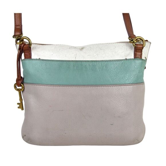 FOSSIL GRAY BLUE WHITE GENUINE LEATHER CROSSBODY ORGANIZER SHOULDER BAG PURSE - Picture 9 of 16